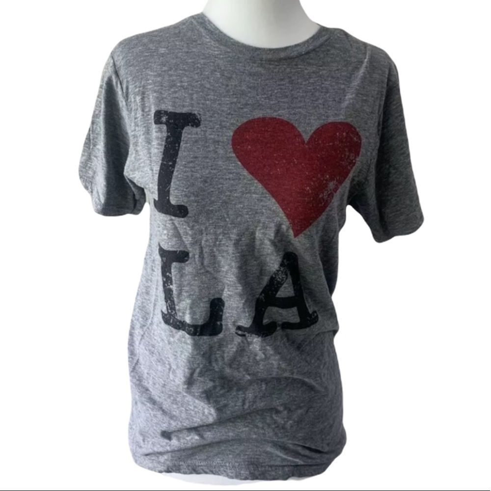Womens I Love LA T-Shirt Grey Vintage look graphic tee small